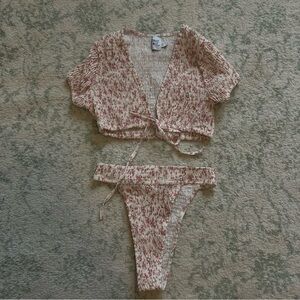 Princess Polly Red and Cream Floral Bikini Set